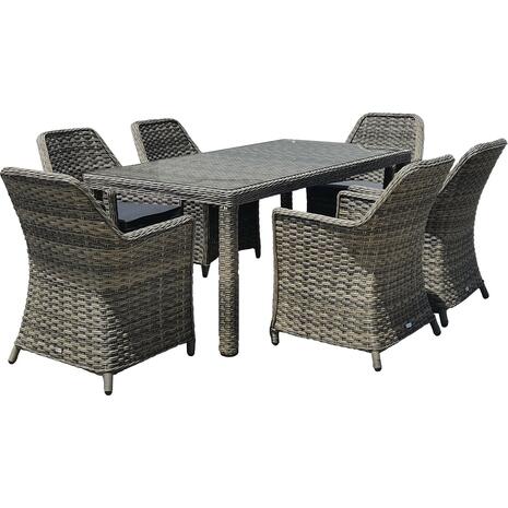 ESPERIA Set Τραπεζαρία Κήπου ALU,Wicker Grey Brown-Ανθρακί: Τραπέζι 180x90 + 6 Πολυθρόνες (Ε6869,6)