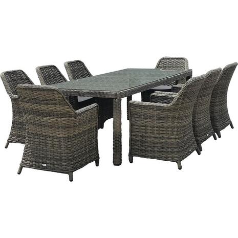 ESPERIA Set Τραπεζαρία Κήπου ALU,Wicker Grey Brown-Ανθρακί: Τραπέζι 230x100 + 8 Πολυθρόνες (Ε6869,8)