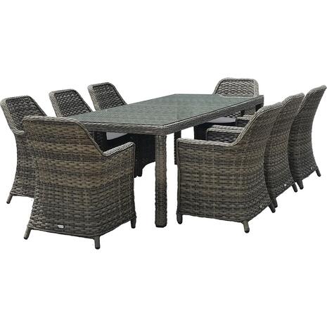ESPERIA Set Τραπεζαρία Κήπου ALU,Wicker Grey Brown-Ανθρακί: Τραπέζι 230x100 + 8 Πολυθρόνες (Ε6869,8)