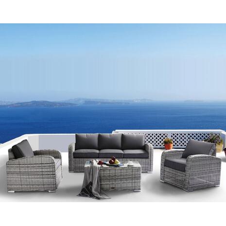 BELMAR Living Set Σαλόνι Κήπου ALU:3Θέσ+2 Πολυθρόνες+Τραπέζι Wicker GreyWhite, Μαξ.Γκρι Σκ. (Ε6868)