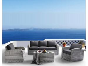 BELMAR Living Set Σαλόνι Κήπου ALU:3Θέσ+2 Πολυθρόνες+Τραπέζι Wicker GreyWhite, Μαξ.Γκρι Σκ. (Ε6868)