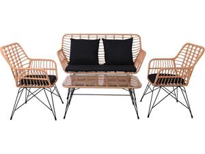 SALSA MAX Living Set Κήπου 4 τεμαχίων, Μέταλλο Βαφή Μαύρο, Wicker Φυσικό, Μαξιλάρια Μαύρο (Ε285,S)