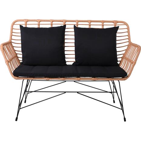 SALSA MAX Living Καναπές Κήπου 2Θέσιος, Μέταλλο Βαφή Μαύρο, Wicker Φυσικό, Μαξιλάρια Μαύρο (Ε285,Κ)