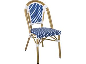 PARIS Καρέκλα Bistro, Αλουμίνιο Φυσικό, Wicker Άσπρο - Μπλε, Στοιβαζόμενη (Ε291,3)