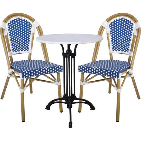 PARIS Καρέκλα Bistro Αλουμίνιο Φυσικό, Wicker Άσπρο - Μπλε, Στοιβαζόμενη (Ε291,3)