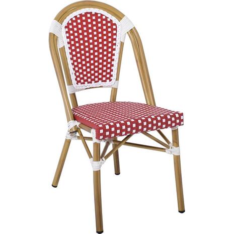 PARIS Καρέκλα Bistro Αλουμίνιο Φυσικό, Wicker Άσπρο - Κόκκινο, Στοιβαζόμενη (Ε291,2)