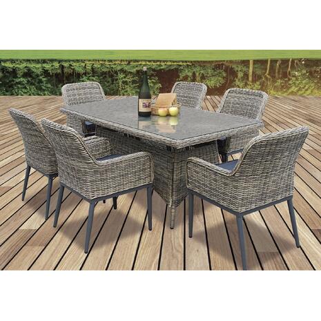 HAVANA Set Τραπεζαρία Κήπου ALU,Wicker Grey Brown-Ανθρακί: Τραπέζι 160x90 + 6 Πολυθρόνες (Ε652,S1)