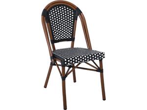 PARIS Καρέκλα Bistro, Αλουμίνιο Καρυδί, Wicker Μαύρο - Άσπρο, Στοιβαζόμενη (Ε291,1)