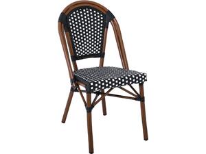 PARIS Καρέκλα Bistro Αλουμίνιο Καρυδί, Wicker Μαύρο - Άσπρο, Στοιβαζόμενη (Ε291,1)