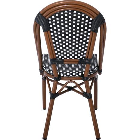 PARIS Καρέκλα Bistro Αλουμίνιο Καρυδί, Wicker Μαύρο - Άσπρο, Στοιβαζόμενη (Ε291,1)