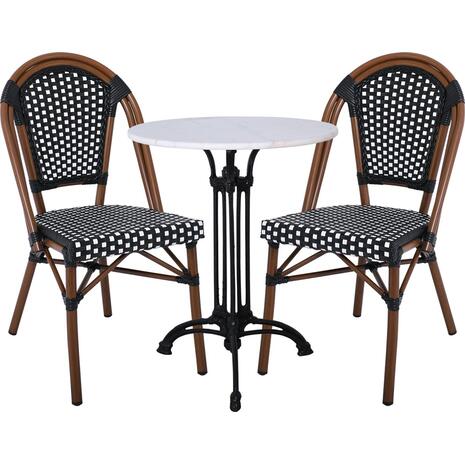 PARIS Καρέκλα Bistro Αλουμίνιο Καρυδί, Wicker Μαύρο - Άσπρο, Στοιβαζόμενη (Ε291,1)