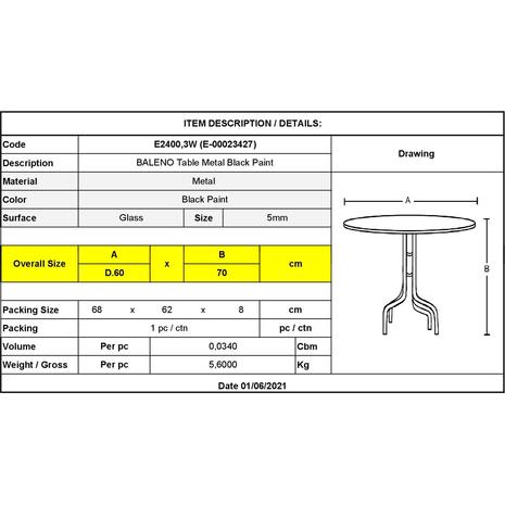 BALENO Τραπέζι Κήπου - Βεράντας, Μέταλλο Βαφή Μαύρο, Γυαλί Tempered (Ε2400,3W)
