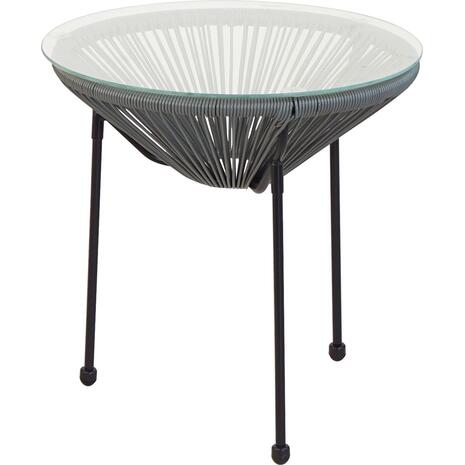 ACAPULCO Τραπεζάκι Μέταλλο Βαφή Μαύρο, Plastic Rattan Γκρι (Ε246,4)