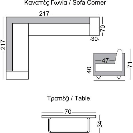 MEXICO Set Σαλόνι Κήπου Καναπές Γωνία + Τραπεζάκι Alu Ανθρακί, Μαξιλάρια Γκρι (Ε6867,2)