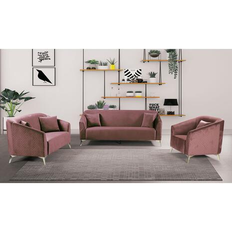 LUXE Set Σαλόνι: 3Θέσιος + 2Θέσιος + Πολυθρόνα, Ύφασμα Velure Απόχρωση Antique Pink (Ε9634,2S)