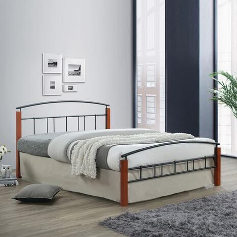DOKA Κρεβάτι Διπλό, για Στρώμα 160x200cm, Μέταλλο Βαφή Μαύρο - Ξύλο Απόχρωση Καρυδί (Ε8301)
