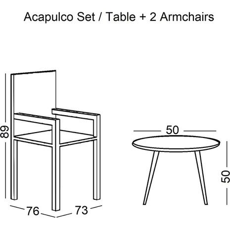 ACAPULCO Set Κήπου - Βεράντας: Τραπέζι + 2 Πολυθρόνες Μέταλλο Μαύρο / Rattan Άσπρο (Ε245,1S)