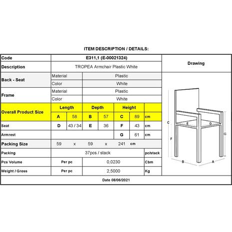 TROPEA Πολυθρόνα Τραπεζαρίας Κήπου - Βεράντας Στοιβαζόμενη, PP Απόχρωση Άσπρο (Ε311,1)