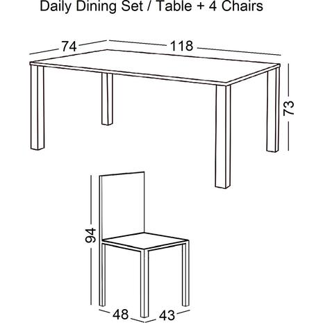 DAILY Set Τραπεζαρία Ξύλινη Σαλονιού - Κουζίνας: Τραπέζι + 4 Καρέκλες / Άσπρο - Dark Oak (Ε783,1S)