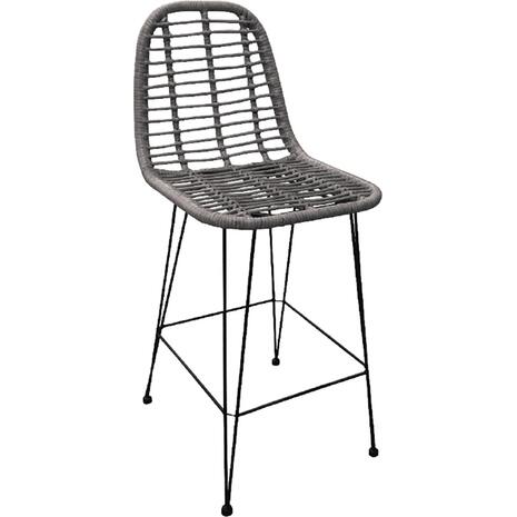 SALSA Σκαμπό BAR-Pro με Πλάτη, Μέταλλο Βαφή Μαύρο, Wicker Γκρι (Ε252,2)