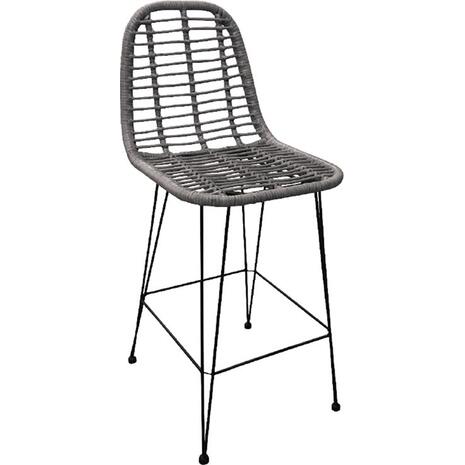 SALSA Σκαμπό BAR-Pro με Πλάτη, Μέταλλο Βαφή Μαύρο, Wicker Γκρι (Ε252,2)
