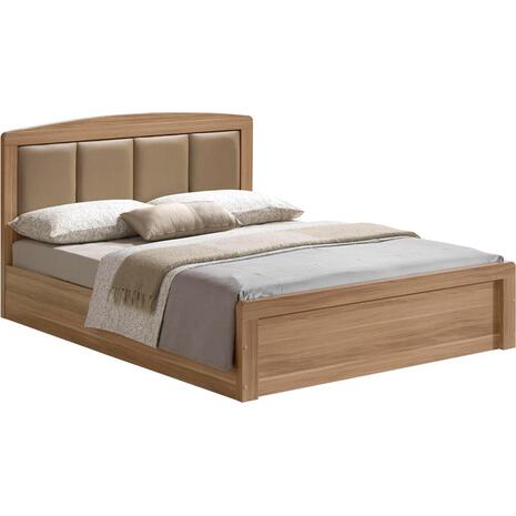 CALIBER Κρεβάτι Διπλό για Στρώμα 160x200cm, Απόχρωση Sonoma Oak, Κεφαλάρι Pu Μπεζ (Ε7386)