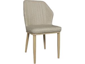 DELUX Καρέκλα Μέταλλο Βαφή Φυσικό, Linen PU Μπέζ (σετ 6 τεμαχίων) (ΕΜ156,2)