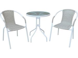 BALENO Set Κήπου - Βεράντας: Τραπέζι + 2 Πολυθρόνες Μέταλλο Άσπρο - Wicker Beige (Ε240,8)