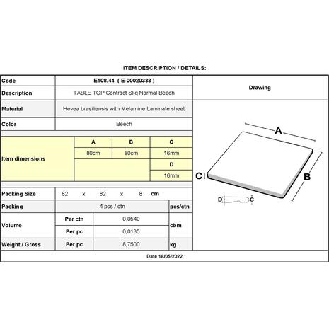 Contract Sliq Normal Επιφάνεια Τραπεζιού τ.Werzalit, Απόχρωση Beech (Ε108,44)