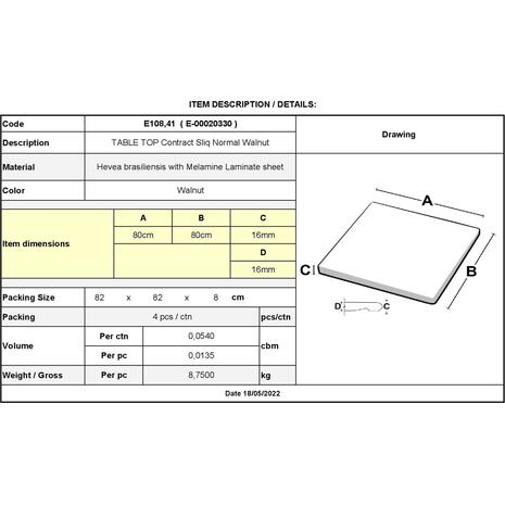 Contract Sliq Normal Επιφάνεια Τραπεζιού τ.Werzalit, Απόχρωση Walnut (Ε108,41)