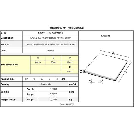 Contract Sliq Normal Επιφάνεια Τραπεζιού τ.Werzalit, Απόχρωση Beech (Ε106,44)