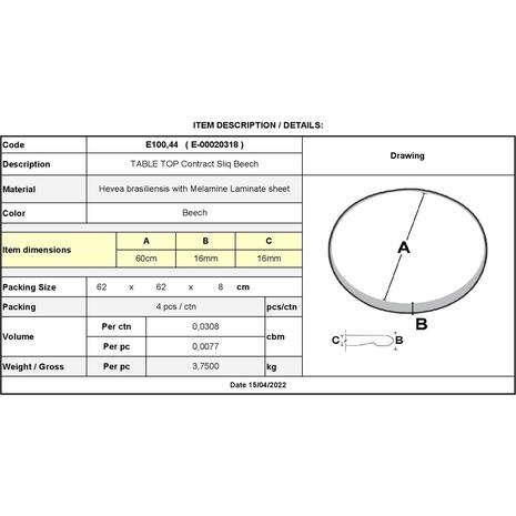 Contract Sliq Normal Επιφάνεια Τραπεζιού τ.Werzalit, Απόχρωση Beech (Ε100,44)