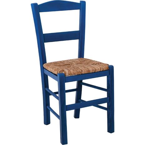 ΣΥΡΟΣ Καρέκλα Οξιά Βαφή Εμποτισμού Ανιλίνη Μπλε, Κάθισμα Ψάθα (Ρ950,Ε3)