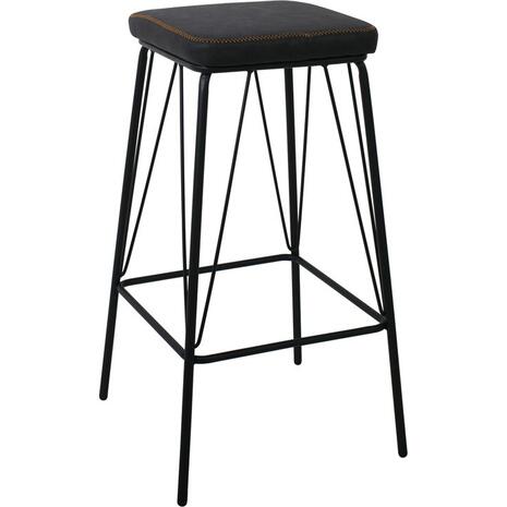 PANTON Σκαμπό BAR, Μέταλλο Βαφή Μαύρο, PU Απόχρωση Vintage Black (σετ 2 τεμαχίων) (ΕΜ779,3)