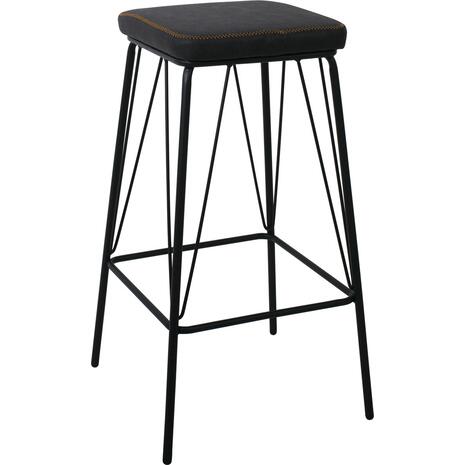 PANTON Σκαμπό BAR, Μέταλλο Βαφή Μαύρο, PU Απόχρωση Vintage Black (σετ 2 τεμαχίων) (ΕΜ779,3)