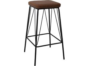 PANTON Σκαμπό BAR, Μέταλλο Βαφή Μαύρο, PU Απόχρωση Vintage Brown (σετ 2 τεμαχίων) (ΕΜ779,2)