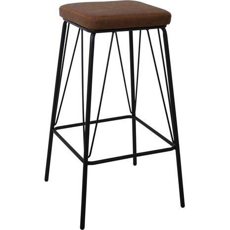 PANTON Σκαμπό BAR, Μέταλλο Βαφή Μαύρο, PU Απόχρωση Vintage Brown (σετ 2 τεμαχίων) (ΕΜ779,2)