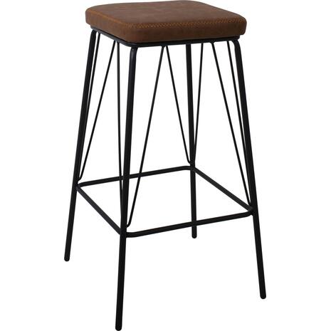 PANTON Σκαμπό BAR, Μέταλλο Βαφή Μαύρο, PU Απόχρωση Vintage Brown (σετ 2 τεμαχίων) (ΕΜ779,2)