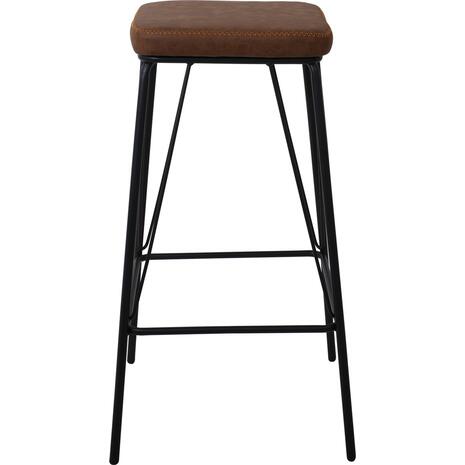 PANTON Σκαμπό BAR, Μέταλλο Βαφή Μαύρο, PU Απόχρωση Vintage Brown (σετ 2 τεμαχίων) (ΕΜ779,2)