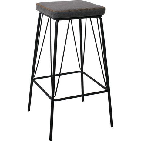 PANTON Σκαμπό BAR, Μέταλλο Βαφή Μαύρο, PU Απόχρωση Vintage Grey (σετ 2 τεμαχίων) (ΕΜ779,1)