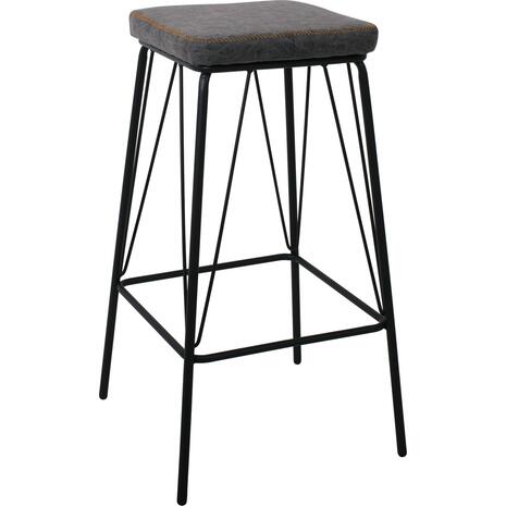 PANTON Σκαμπό BAR, Μέταλλο Βαφή Μαύρο, PU Απόχρωση Vintage Grey (σετ 2 τεμαχίων) (ΕΜ779,1)