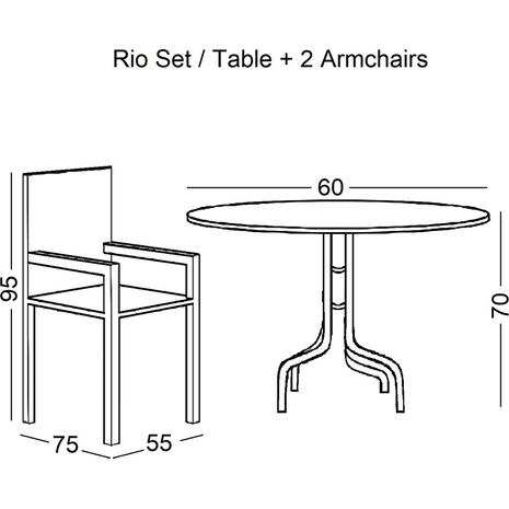 RIO Set Κήπου - Βεράντας: Τραπέζι + 2 Πολυθρόνες Μέταλλο Καφέ, Textilene Καφέ (Ε270,6S)