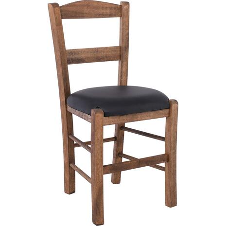 ΣΥΡΟΣ Καρέκλα Οξιά Βαφή Εμποτισμού Καρυδί, Κάθισμα Pu Μαύρο (Ρ950,Ε2Τ)