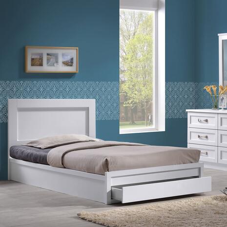 LIFE Κρεβάτι Μονό με Συρτάρι, για Στρώμα 90x190cm, Απόχρωση Άσπρο (ΕΜ3635,1)