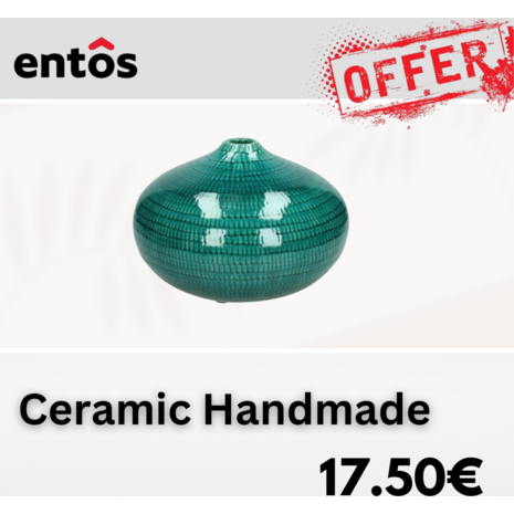 Βάζο πήλινο/κεραμικό Ceramic Handmade Petrol | entos 26x26x16cm