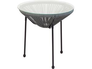 ACAPULCO Τραπεζάκι Μέταλλο Βαφή Μαύρο, Plastic Rattan Γκρι (Ε246,4)