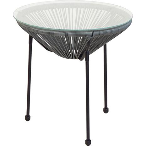 ACAPULCO Τραπεζάκι Μέταλλο Βαφή Μαύρο, Plastic Rattan Γκρι (Ε246,4)