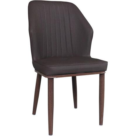 DELUX Καρέκλα Μέταλλο Βαφή Καρυδί, Linen PU Σκούρο Καφέ (ΕΜ156,3)