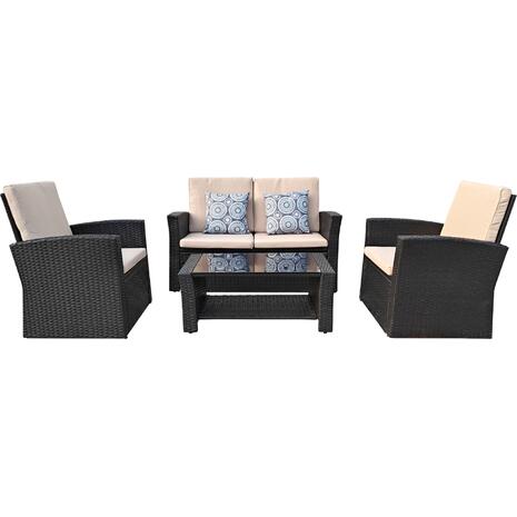 ΣΑΛΟΝΙ ΕΞ.ΧΩΡΟΥ 4ΤΜΧ THORE HM5978 ΣΥΝΘ. RATTAN ΜΑΥΡΟ-ΜΠΕΖ ΜΑΞΙΛΑΡΙΑ