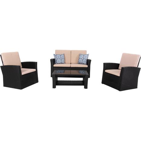 ΣΑΛΟΝΙ ΕΞ.ΧΩΡΟΥ 4ΤΜΧ THORE HM5978 ΣΥΝΘ. RATTAN ΜΑΥΡΟ-ΜΠΕΖ ΜΑΞΙΛΑΡΙΑ
